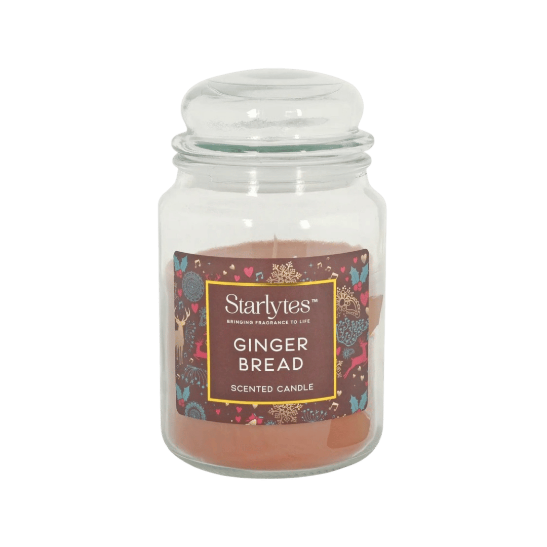 Starlytes Large Christmas Scented Candle Glass Jar Ginger Bread