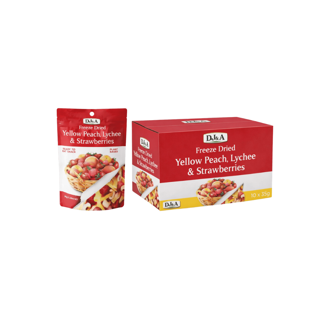 DJ & A Freeze Dried Yellow Peach Lychee & Strawberries 10 x 35g