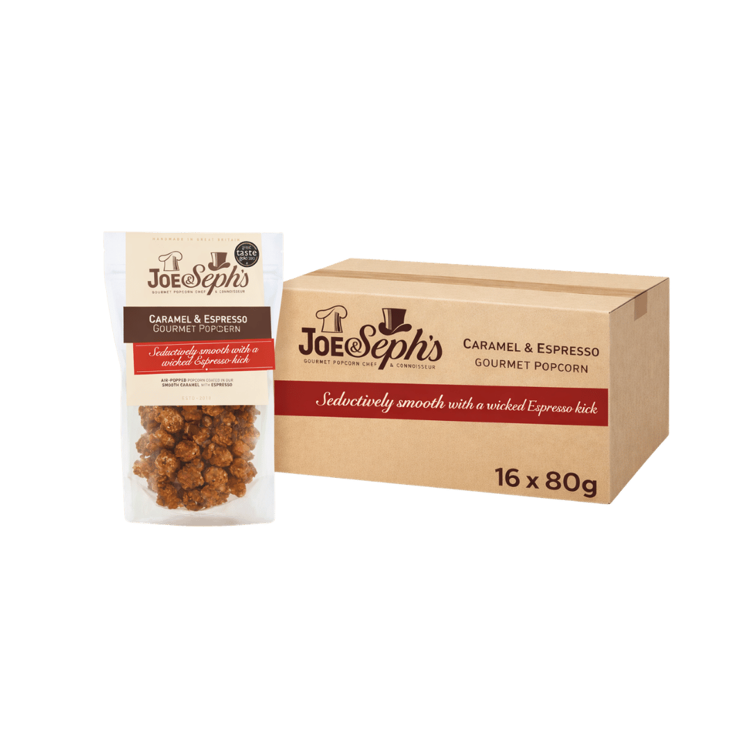 Joe & Seph Caramel & Espresso Popcorn Standard Pouch 16 x 80g