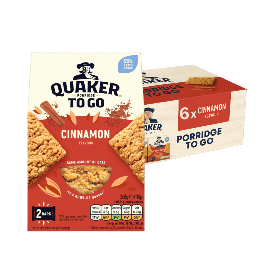 Quaker To Go Cinnamon Flavour 55g Bars