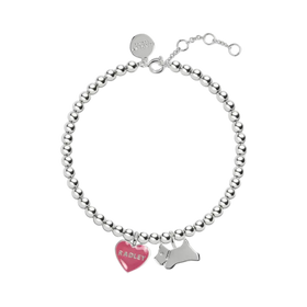 Radley Womens Charm Bracelet Silver Plated Beaded with Jumping Dog and Heart