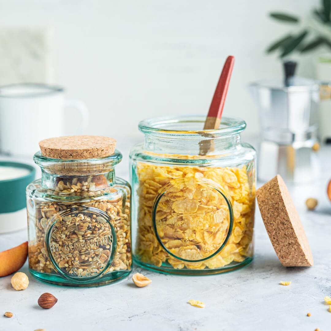 Re-Generation Large Jar Glass Storage Bottle With Cork Lid