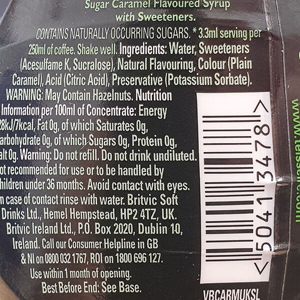 Teisseire Gourmet Drops Caramel Flavoured Coffee Syrup