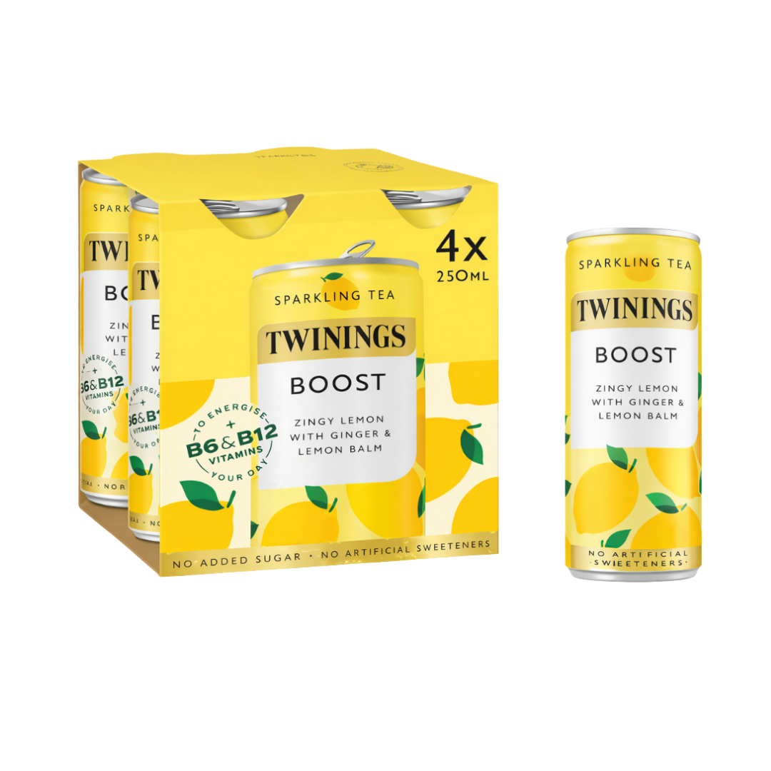 Twinings Boost - Lemon and Ginger Flavoured Sparkling Tea  4 x 250m
