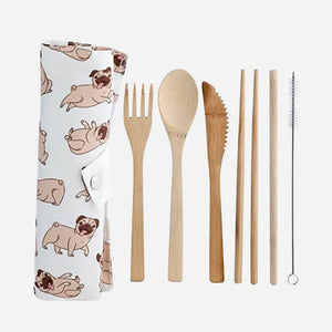 Puckator Biodegradable Bamboo Pug Cutlery Set